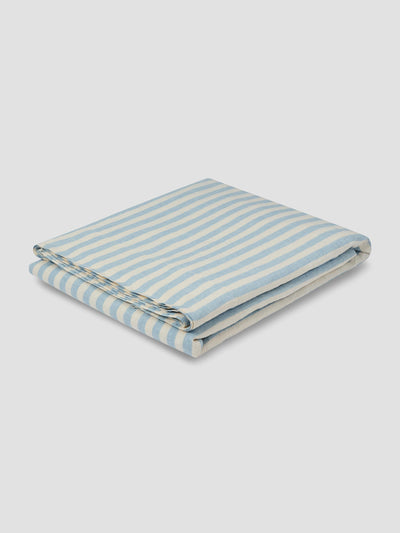 Coastal Blue Pembroke Stripe 100% Linen Flat Sheet
