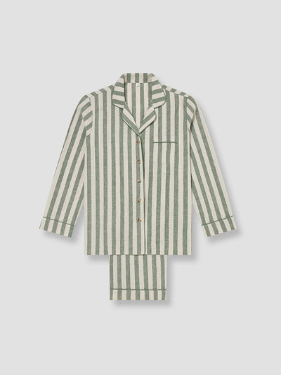 Fern Green Pembroke Stripe Linen Blend Pajama Set