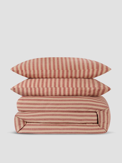 Sandstone Red Pembroke Stripe Linen Blend Duvet Set