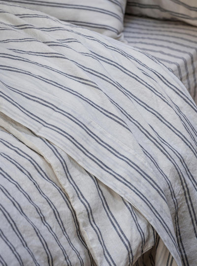 Ivory Kemptown Stripe Linen Blend Flat Sheet
