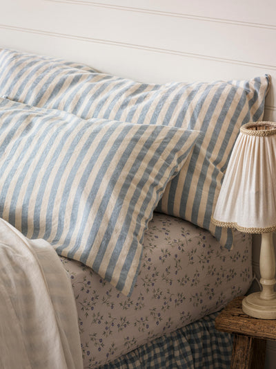 Coastal Blue Pembroke Stripe Linen Blend Pillowcase (Pair)