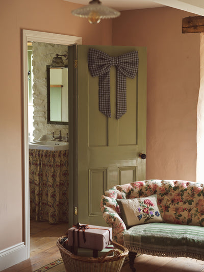 Fern Green & Dusk Blue Color Drenched Gingham Linen Blend Bow