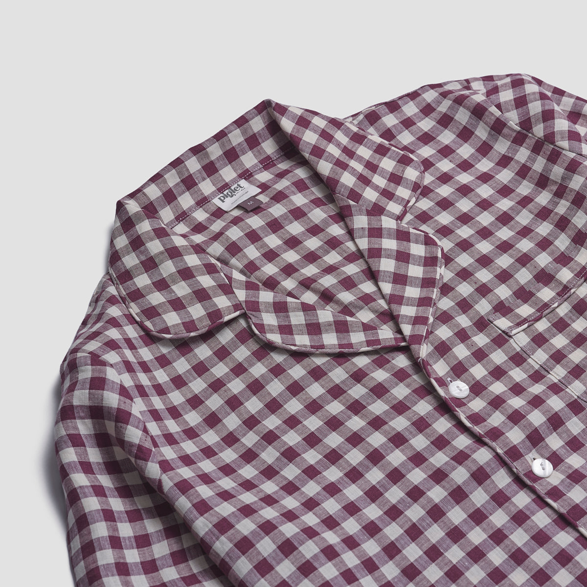 Men's Berry Gingham Pajama Shirt Collar Detail