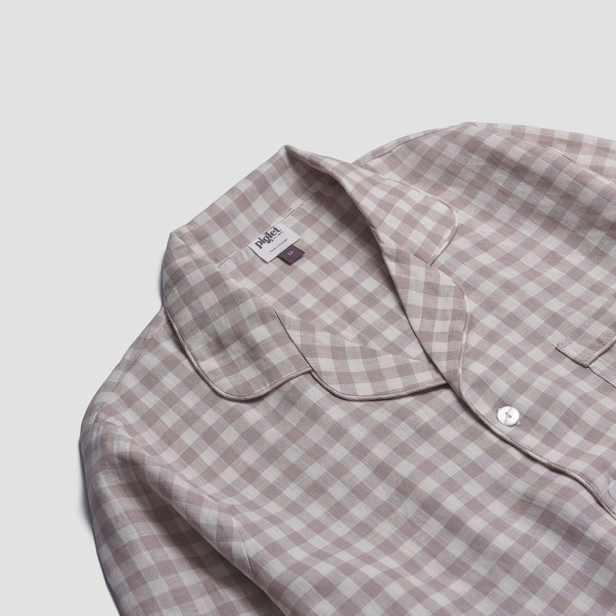 Men's Mushroom Gingham Pajama Shirt Collar Detail