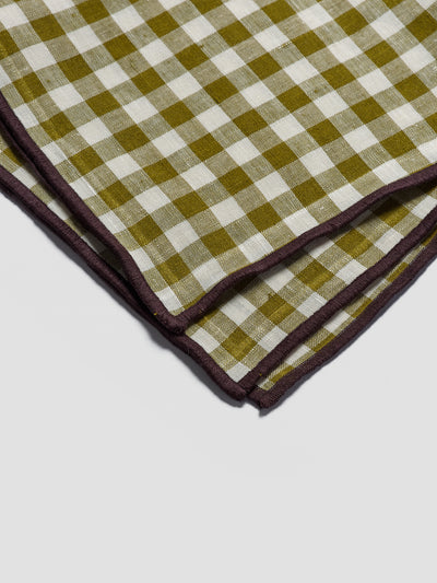 Botanical Green Gingham 100% Linen Table Runner