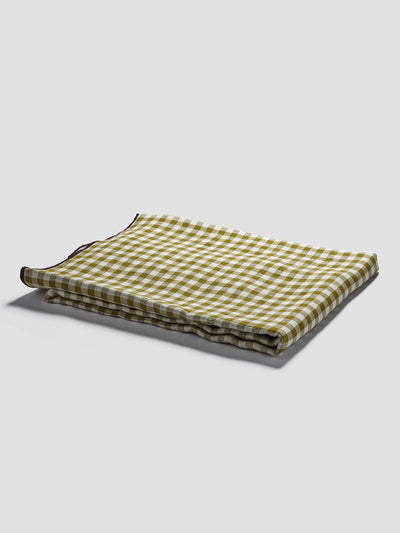 Botanical Green Gingham 100% Linen Tablecloth