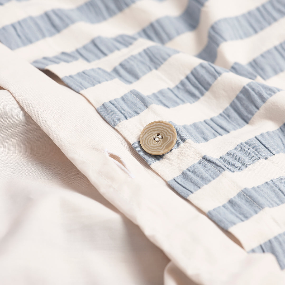 Warm Blue Seersucker Stripe Cotton Duvet Cover Detail
