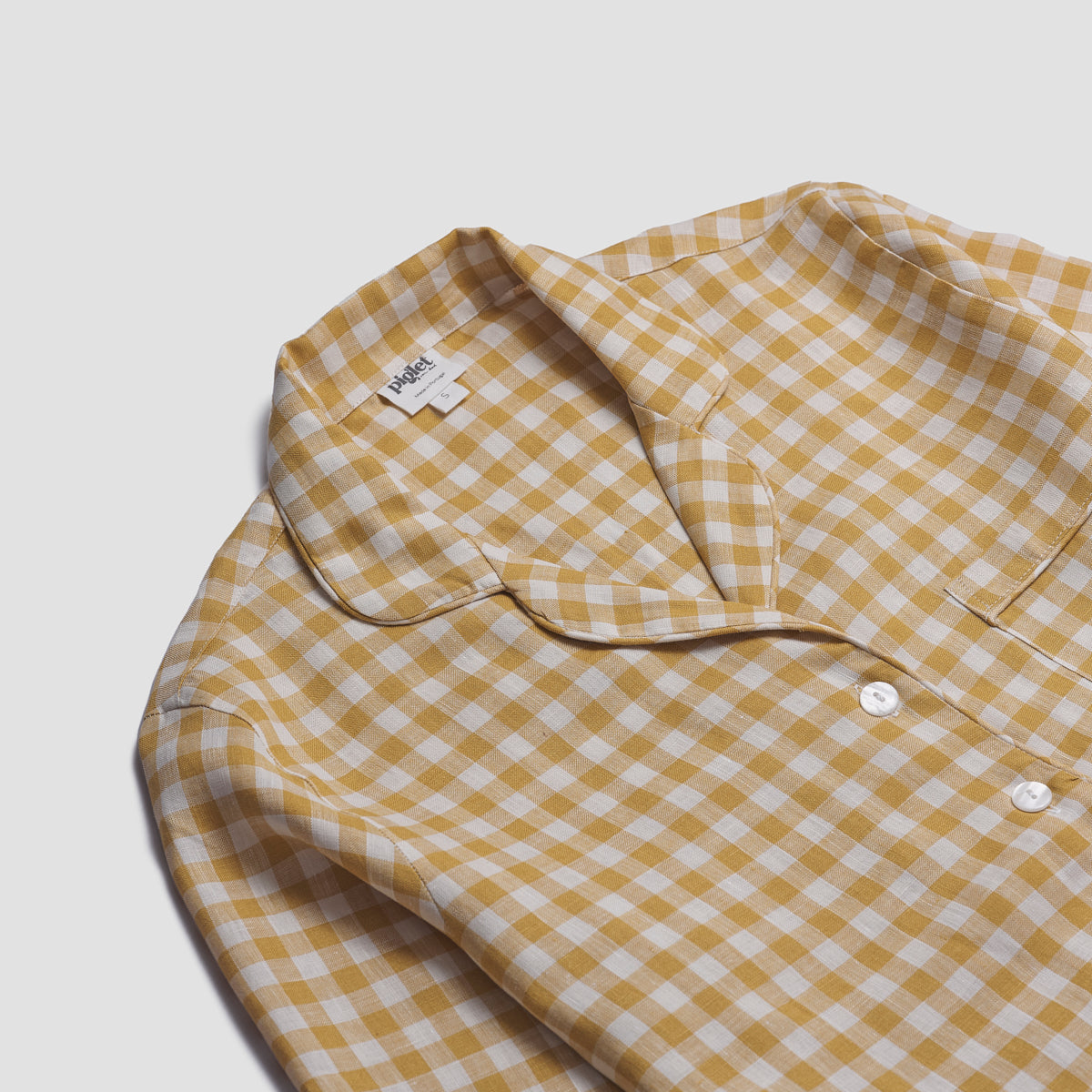 Honey Gingham Pajama Shirt Collar Detail
