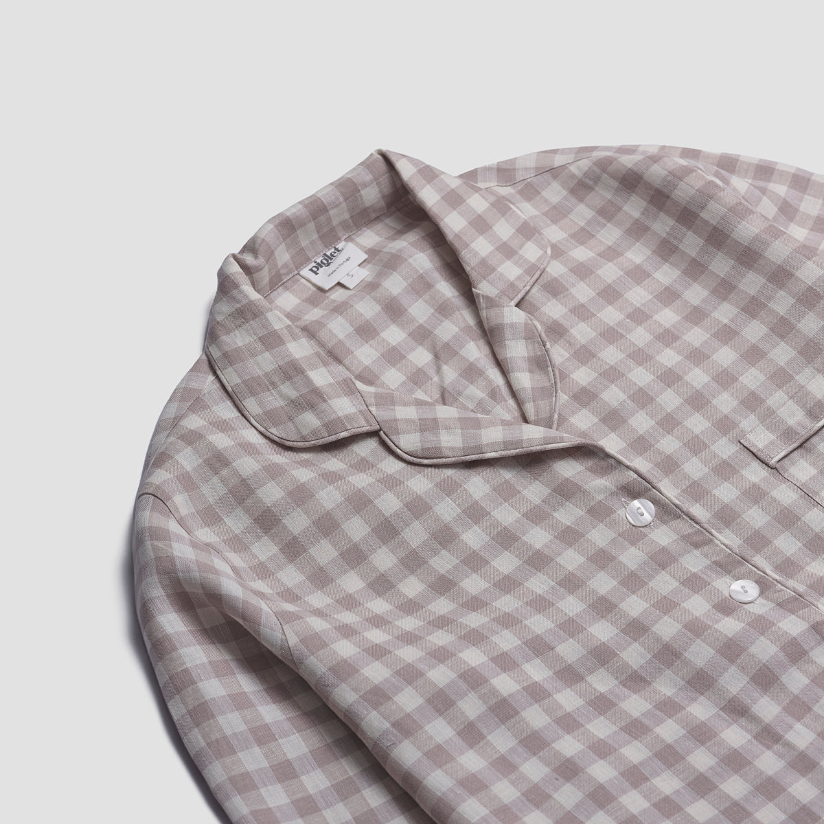 Mushroom Gingham Pajama Shirt Collar Detail