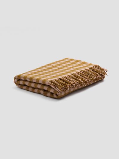 Ochre Gingham Wool Blanket