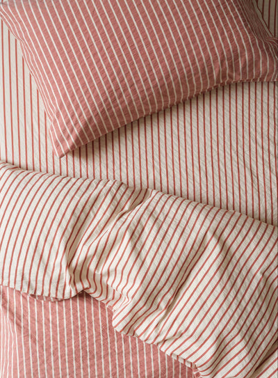 Auburn Red Texture Stripe Cotton Kids Bedding Set