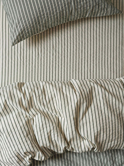 Spruce Green Texture Stripe Cotton Kids Fitted Sheet