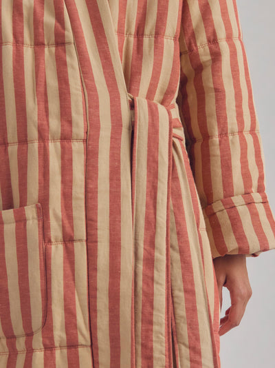 Sandstone Red Pembroke Stripe Linen Blend Housecoat