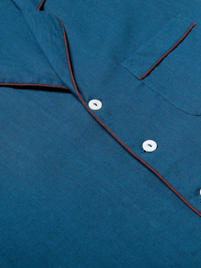 Marine Blue Linen Tencel Men's Pajama Shirt