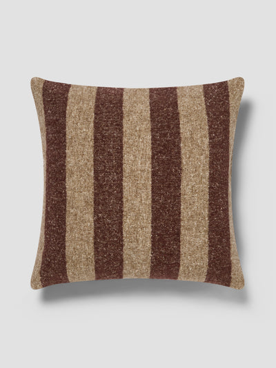 Mocha & Oatmeal Wide Stripe Wool Square Cushion Cover