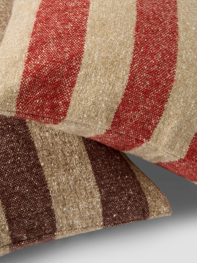 Sandstone Red & Oatmeal Wide Stripe Wool Square Cushion Cover