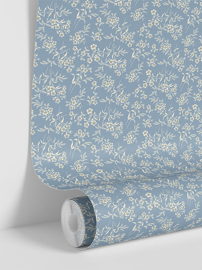 Warm Blue Camille Floral Wallpaper