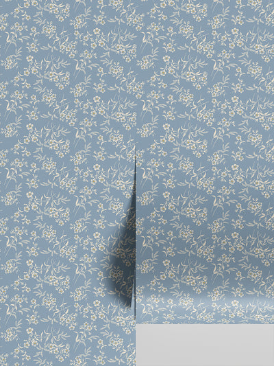 Warm Blue Camille Floral Wallpaper