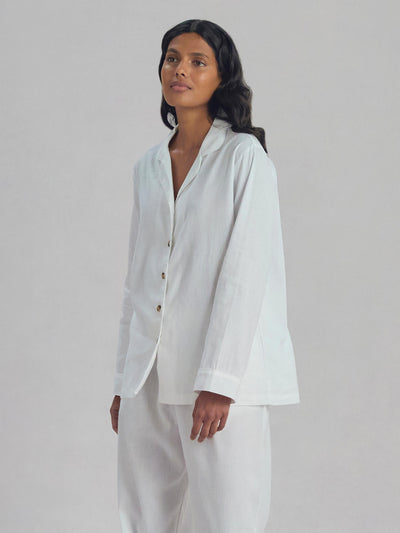 White Linen Blend Pajama Set