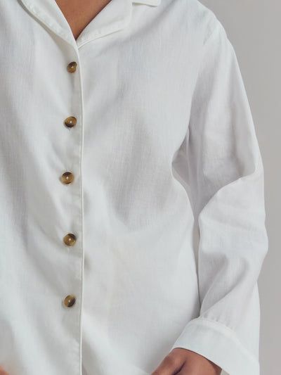 White Linen Blend Pajama Set