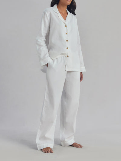 White Linen Blend Pajama Set