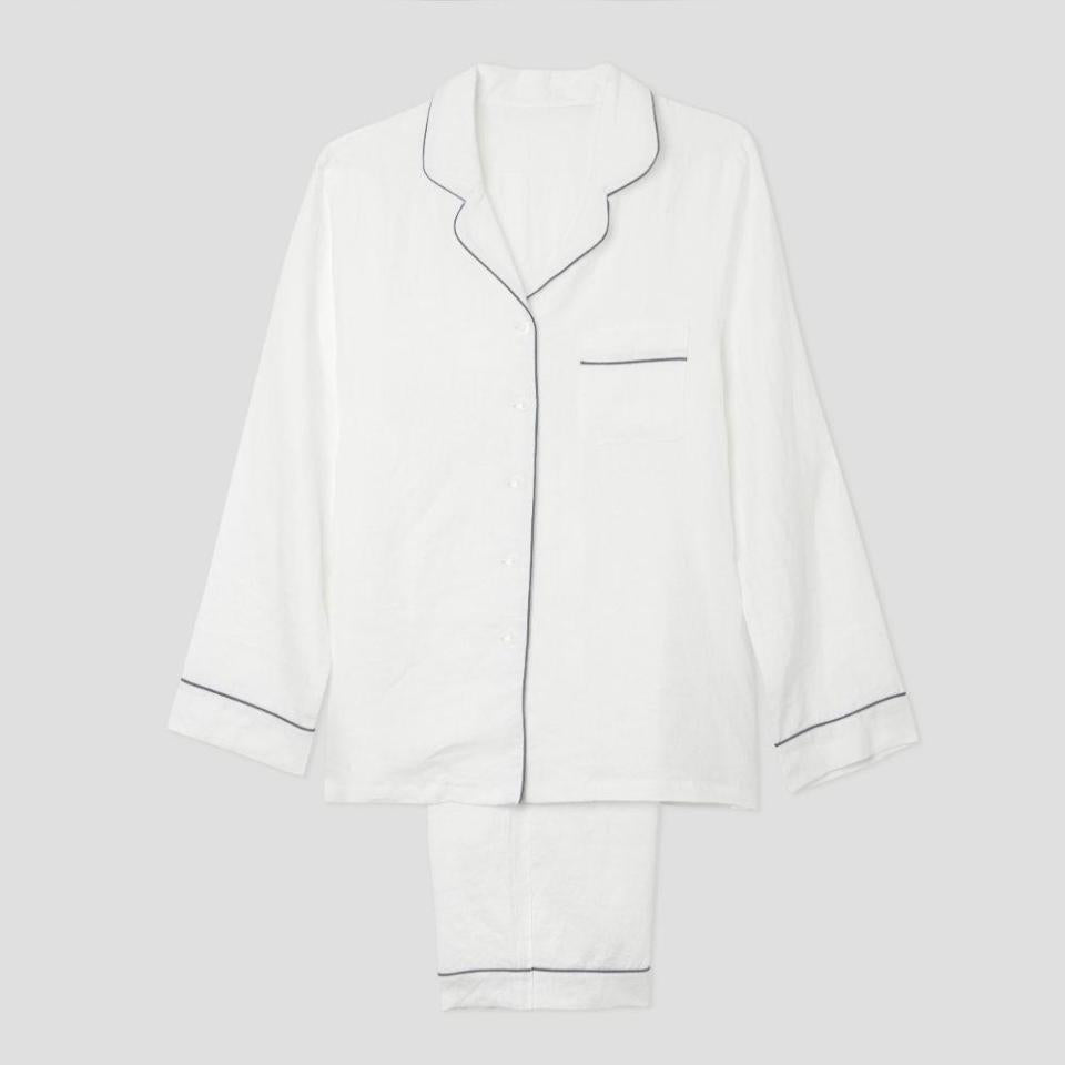 Women's White Linen Pajama Pants Set
