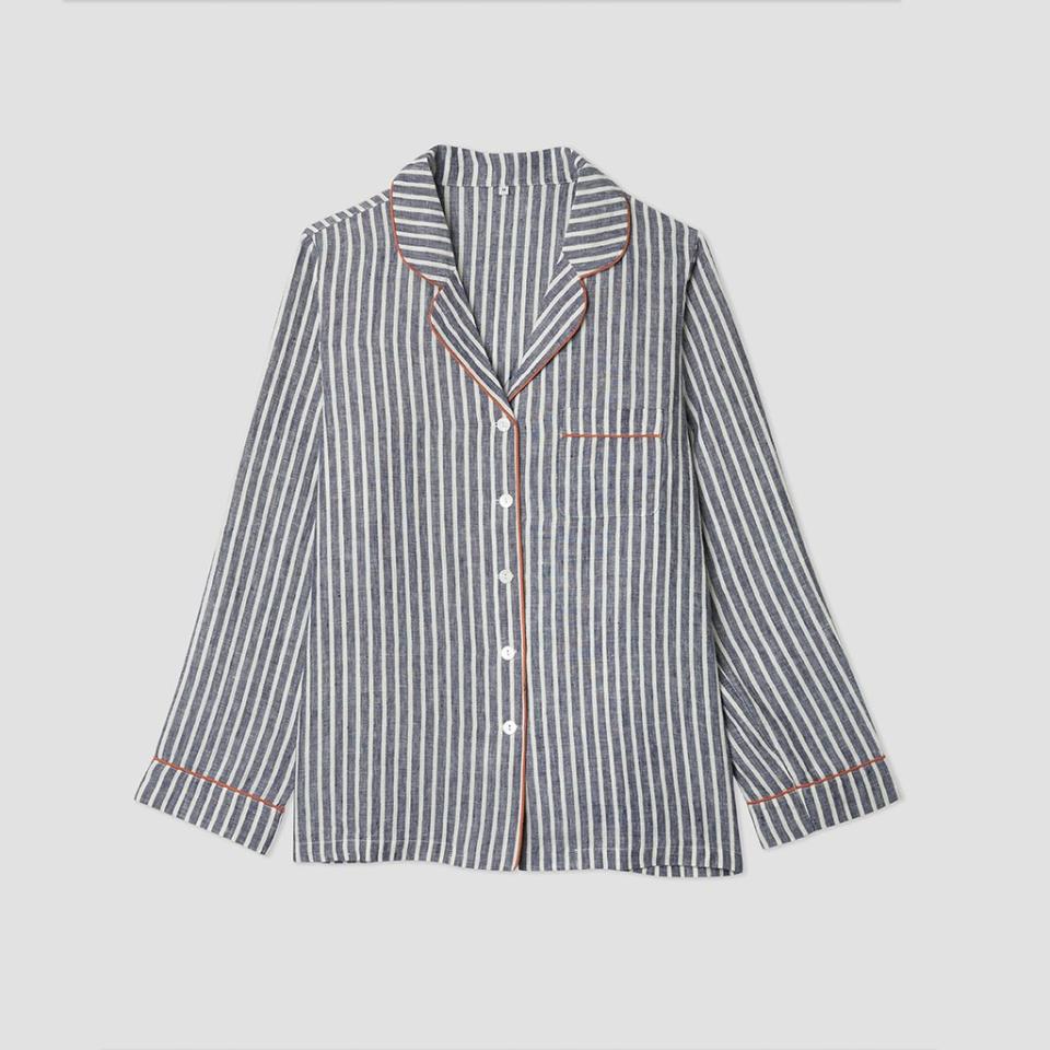 Women's Midnight Stripe Linen Pajama Shirt
