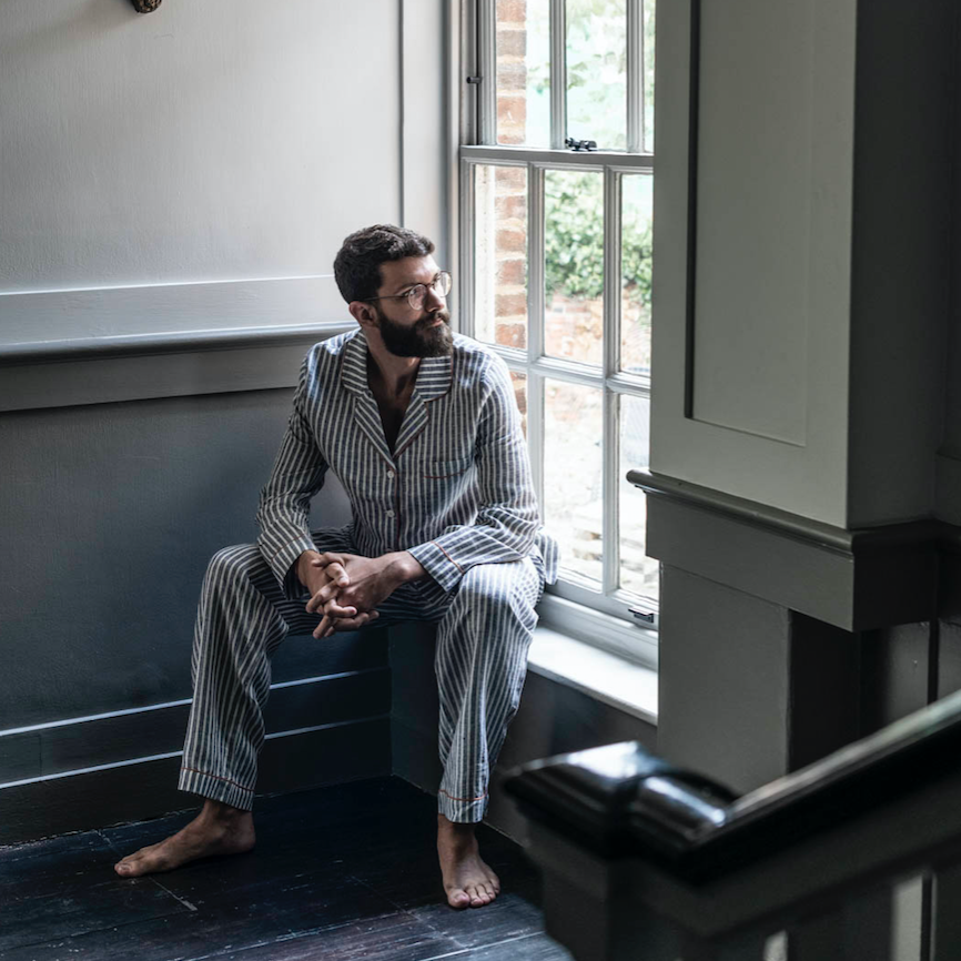 Midnight Stripe Linen Pajama Trousers Set