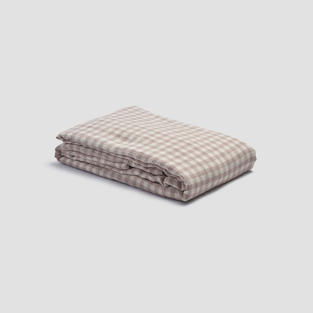 Mushroom Gingham Linen Duvet Cover