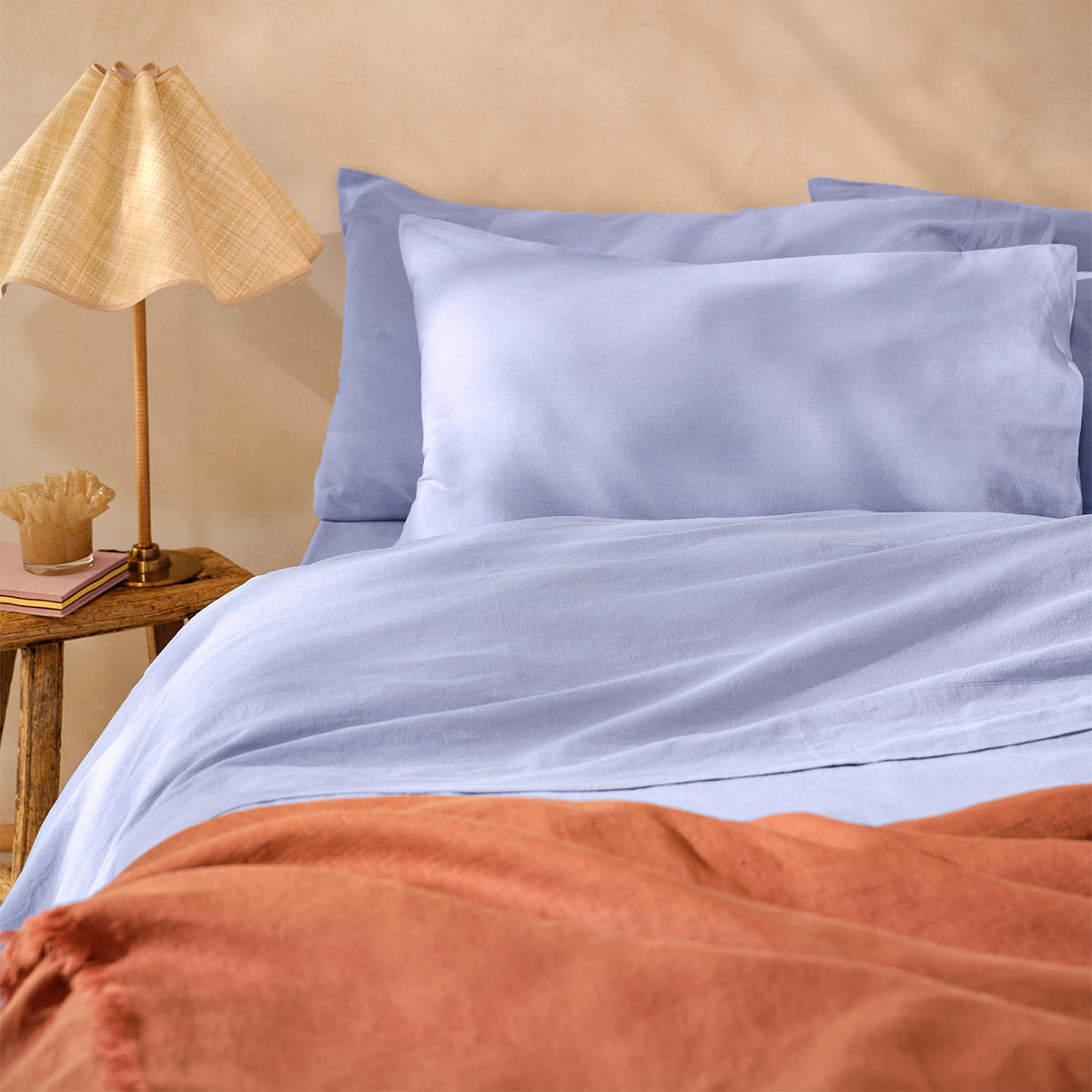 Celeste Blue Linen Blend Pillowcases (Pair)