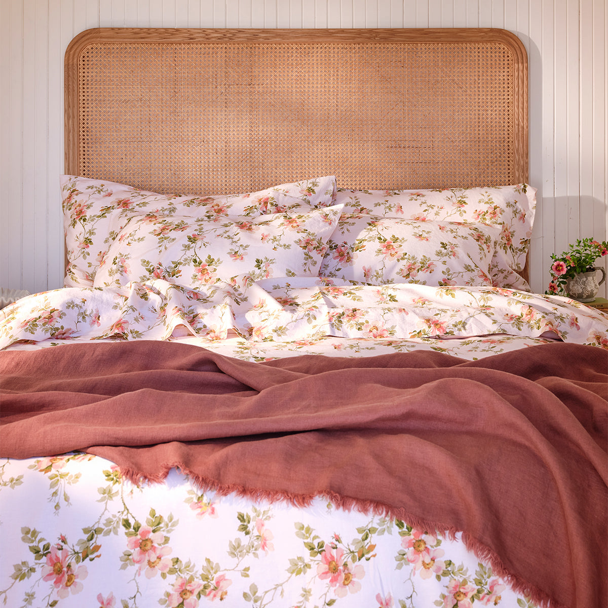 Cream Pastel Field Rose Linen Blend Pillowcases