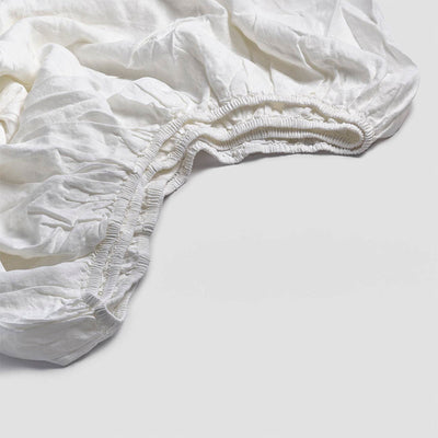 White 100% Linen Fitted Sheet - Piglet in Bed US