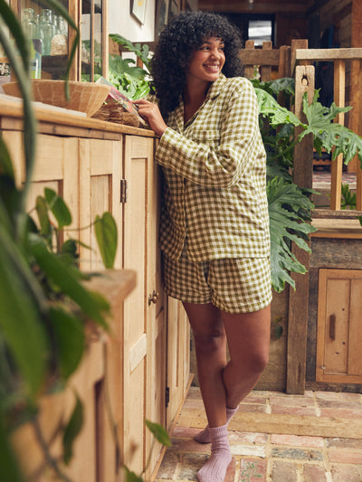 Botanical Green Gingham Linen Pajama Shorts Set - alternate image
