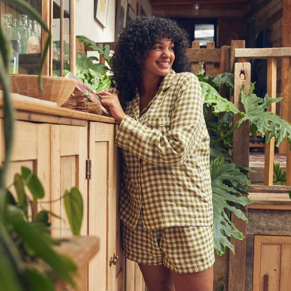 Women's Gingham Pajama Shorts Set