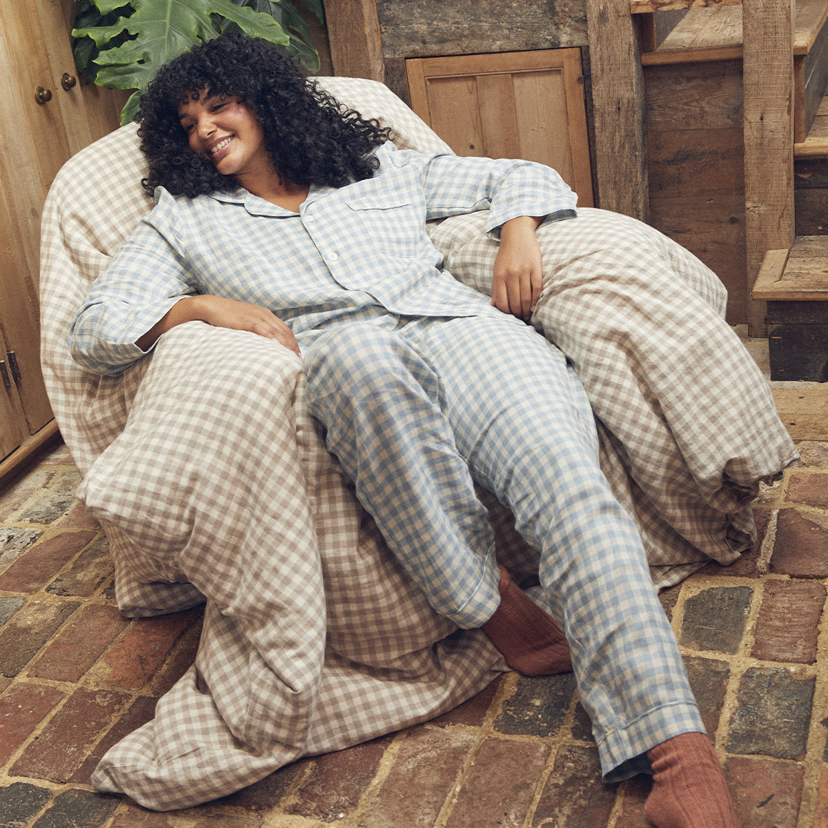 Gingham Linen Blend Pajama Trouser Set