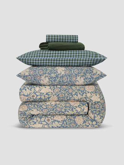 Morris & Co & Fern Green Gingham Linen Blend Bedding Set - Piglet in Bed US