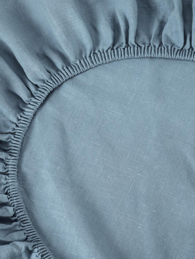 Dusk Blue 100% Linen Fitted Sheet - alternate image