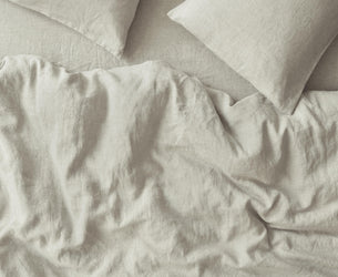 Oatmeal 100% Linen Duvet Cover - Piglet in Bed US