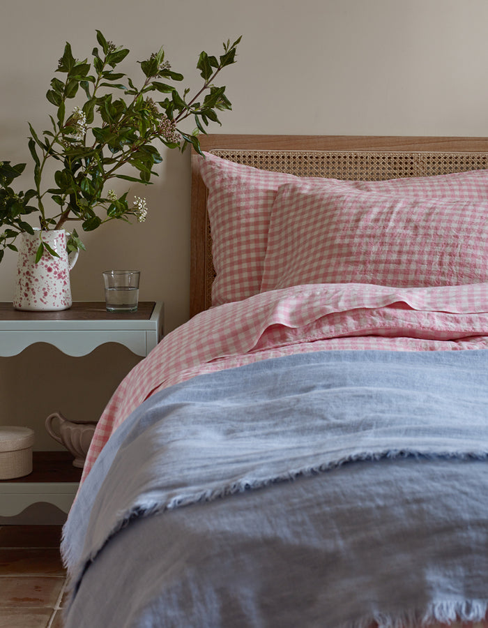 Pink Bloom Gingham Linen Pillowcases (Pair)