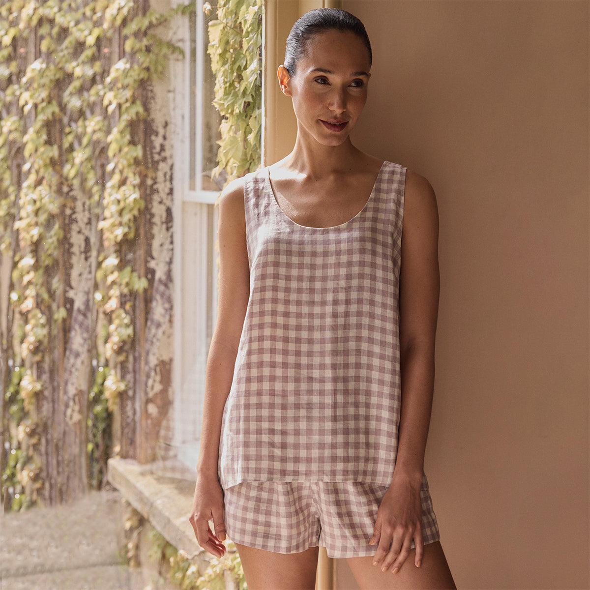 Women's Gingham Linen Cami Set