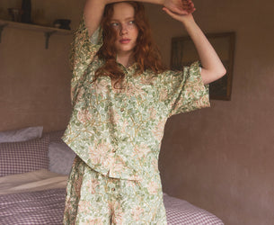 Soft Sage Honeysuckle Linen Women’s Pajama Shorts Set