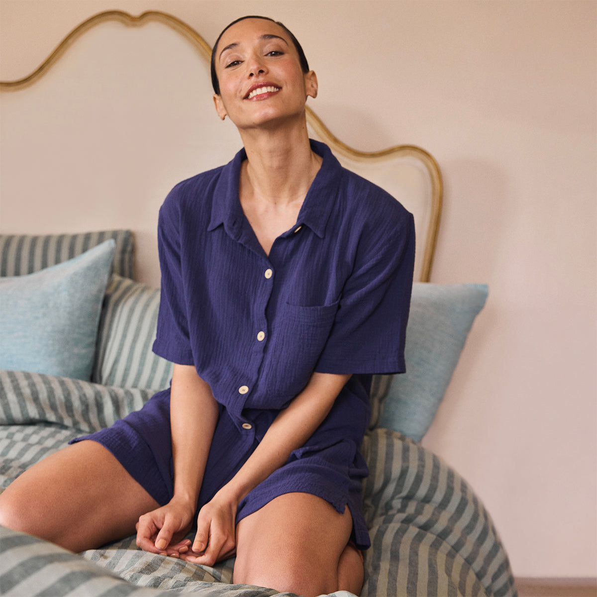 Astral Blue Cotton Gauze Women's Pajama Shirt