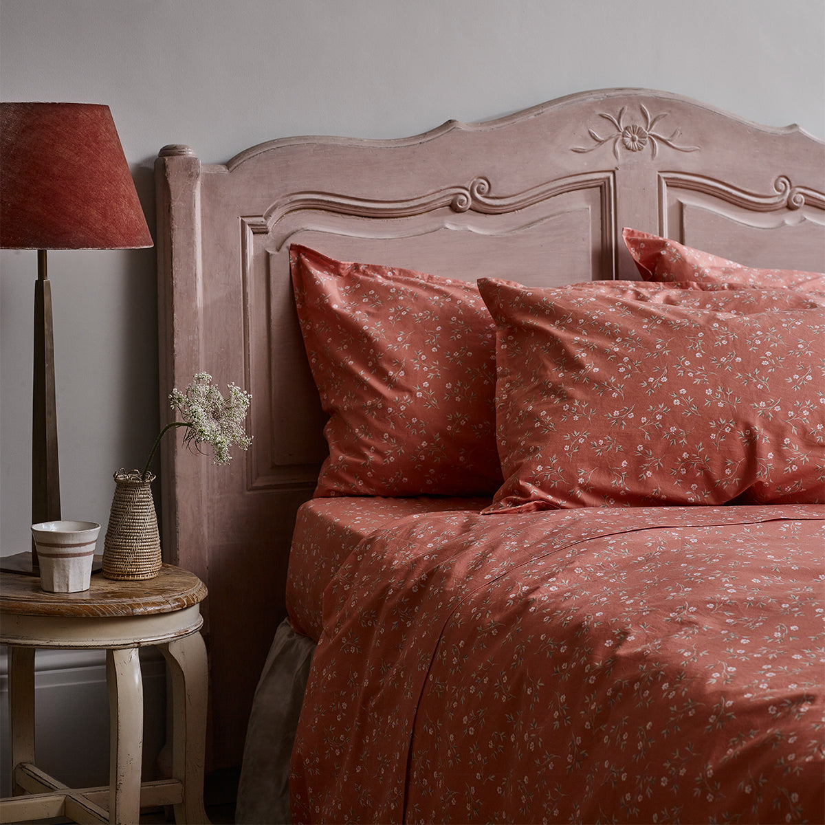 Apricot Floral Cotton Pillowcases (Pair)