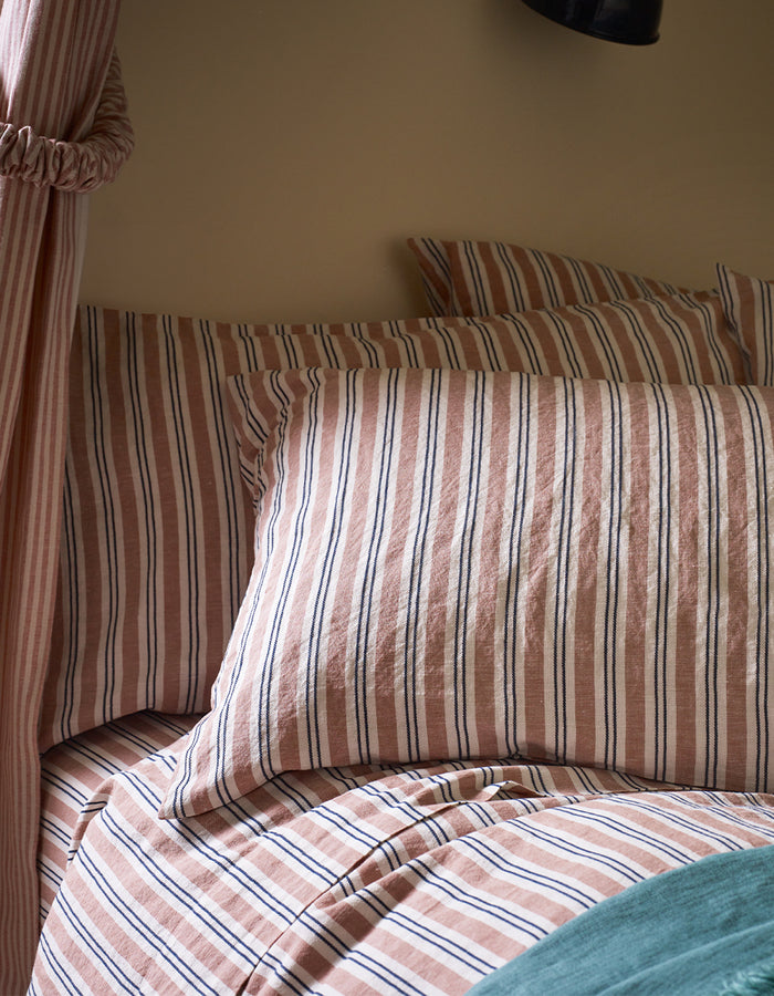 Warm Clay Somerley Stripe Linen Pillowcases (Pair)
