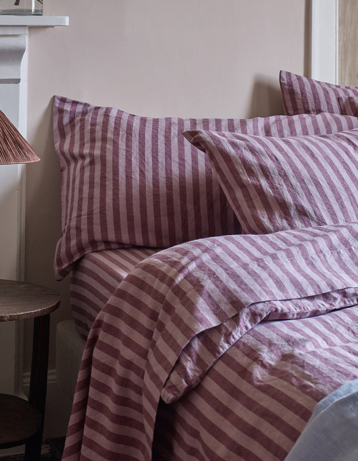 Plum Wine Amberley Stripe Linen Pillowcases (Pair)