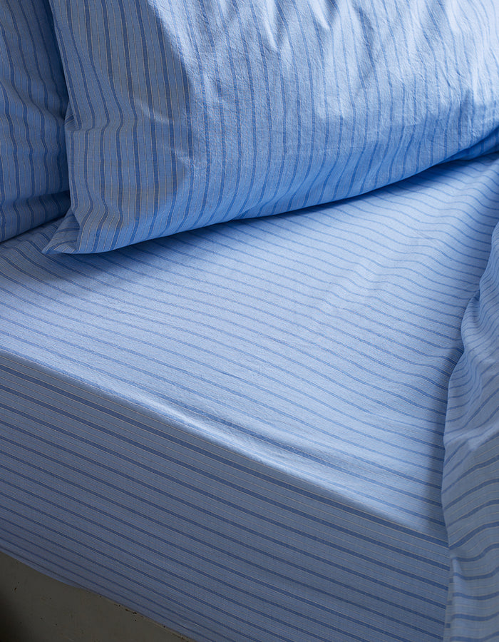 Pale Blue Favorite Shirt Stripe Cotton Fitted Sheet