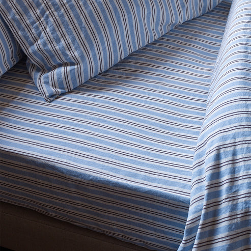 Bluebell Somerley Stripe Linen Blend Fitted Sheet | Piglet in Bed US