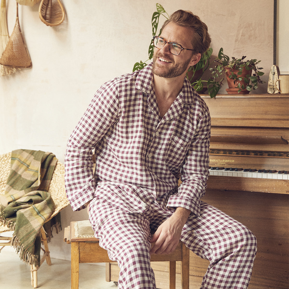 Berry Gingham Linen Pajamas