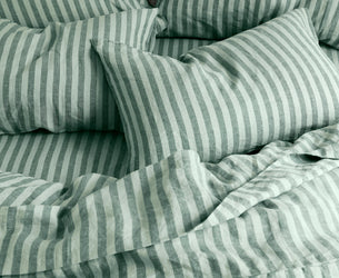 Pine Green Pembroke Stripe Linen Blend Fitted Sheet - Piglet in Bed US