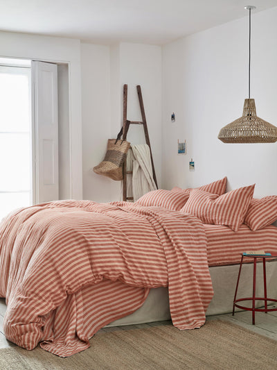 Sandstone Red Pembroke Stripe Linen Blend Duvet Cover